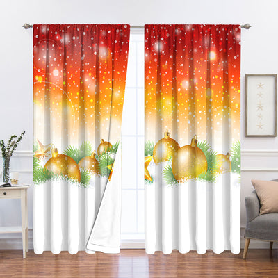 Pair of Christmas curtains with a 3D digital print of a snowy winter window scene, frosted trees, and snowflakes. - Image 23