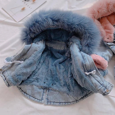 Chaqueta de Niña Denim con Forro de Terciopelo para Otoño e Invierno - Image 8