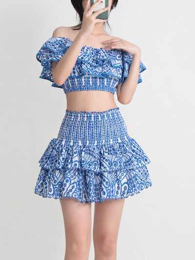 Conjunto de Playa Elegante: Blusa Corta con Cuello y Volantes + Falda Cintura Alta - Image 14