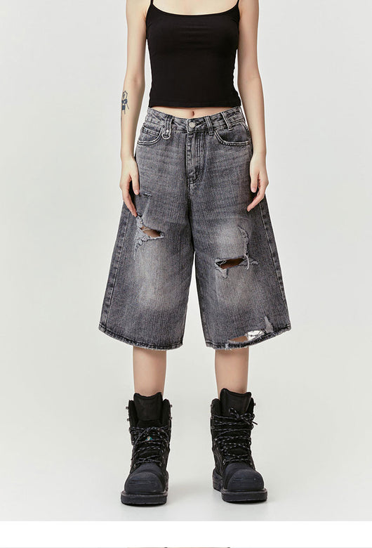 Pantalones Cortos Punk Rock Retro Americano Destructurados - Image 14
