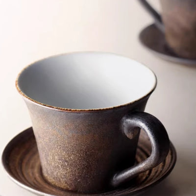 Juego de Café Artesanal de Cerámica Retro con Personalidad