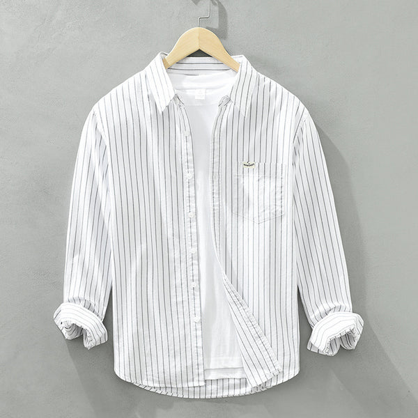 Camisa Oxford Casual de Rayas para Hombre - Corte Relajado y Manga Larga - Image 5