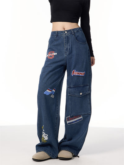 Pantalones Cargo Retro Americano con Estampado de Sellos - Image 9