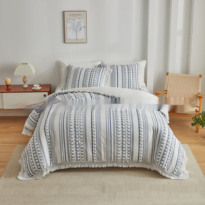 Juego de Cama Universitario Tres Piezas con Detalles en Colores Sólidos y Borlas - Image 6