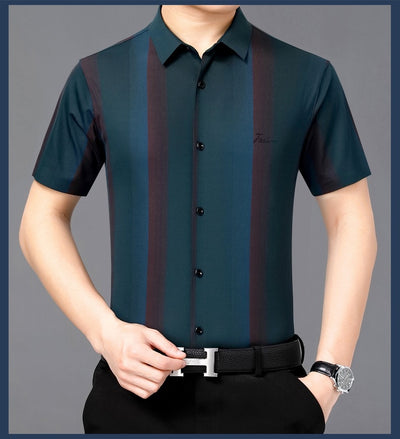 Camisa Casual de Hombre Verano Rayas Contraste Suelta - Image 18