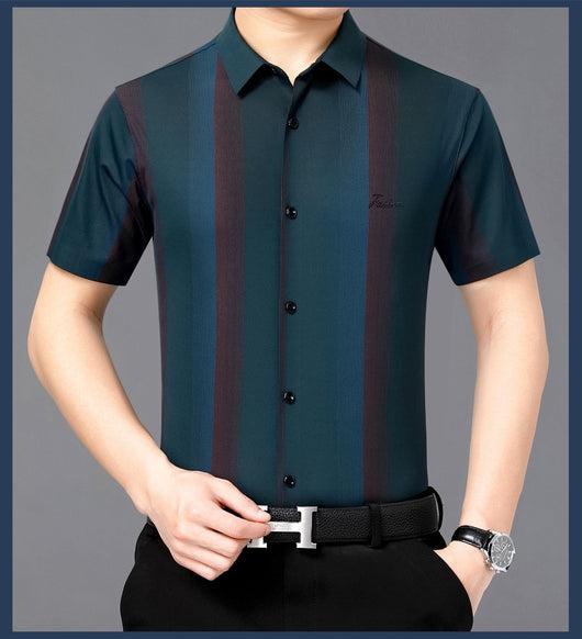 Camisa Casual de Hombre Verano Rayas Contraste Suelta - Image 18