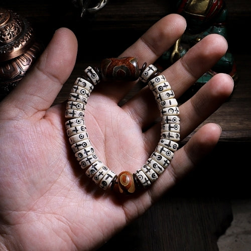 Pulsera de Pareja Ágata Natural con Hueso Tibetano