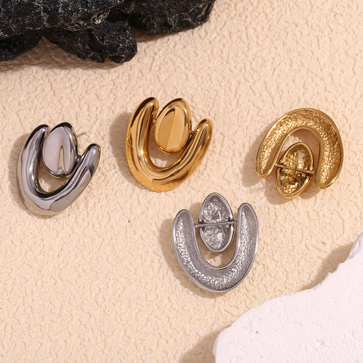 Aretes de Corazón Irregular Acero Inoxidable Chapado en Oro 18K con Costuras Geométricas - Image 17