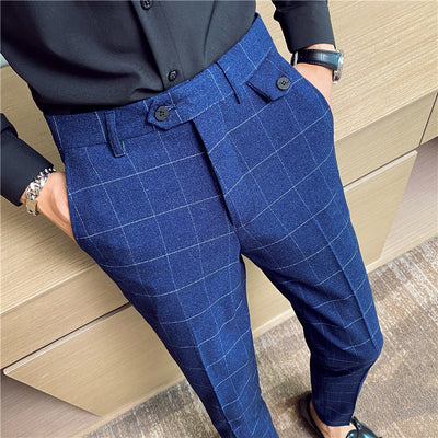 Pantalón de Vestir Slim Fit Cuadros Clásicos Británicos - Elegancia Coreana para Hombre
