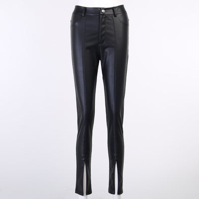 Pantalones de Cuero con Cierre Dividido para Mujer - Image 4
