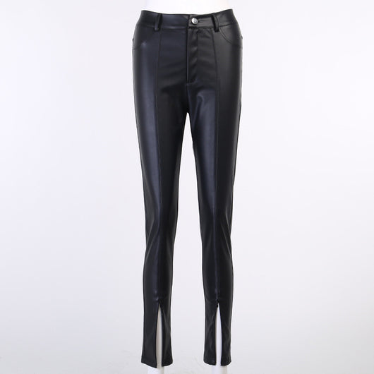 Pantalones de Cuero con Cierre Dividido para Mujer - Image 4