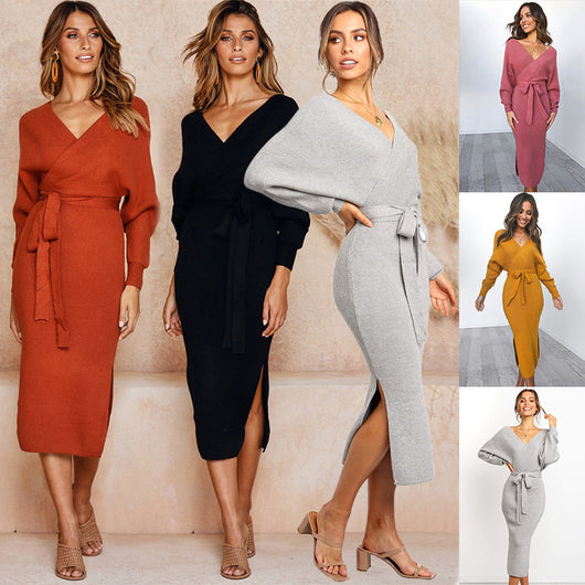 Vestido de Encaje con Manga Larga y Escote en V para Mujer - Image 18