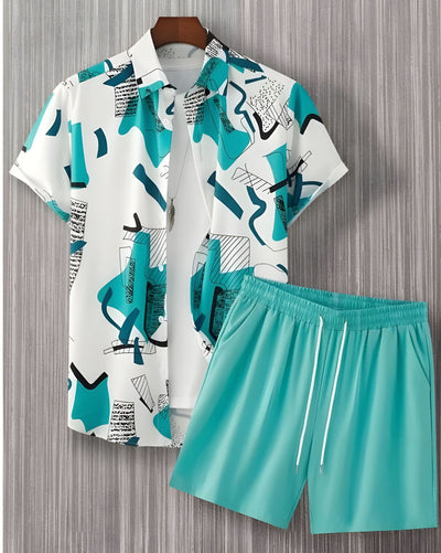 Conjunto de Camisa Hawaiana Hombre a Rayas Blanco y Negro - Image 8