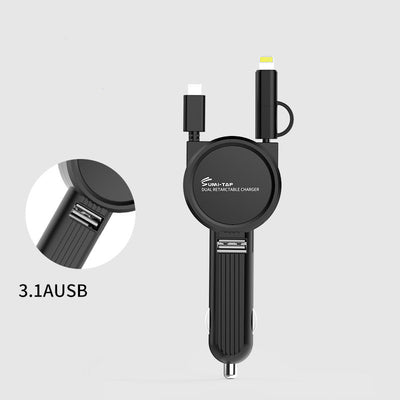 Cargador de Auto 3 en 1 Compatible con Apple - Cable de Datos y Encendedor