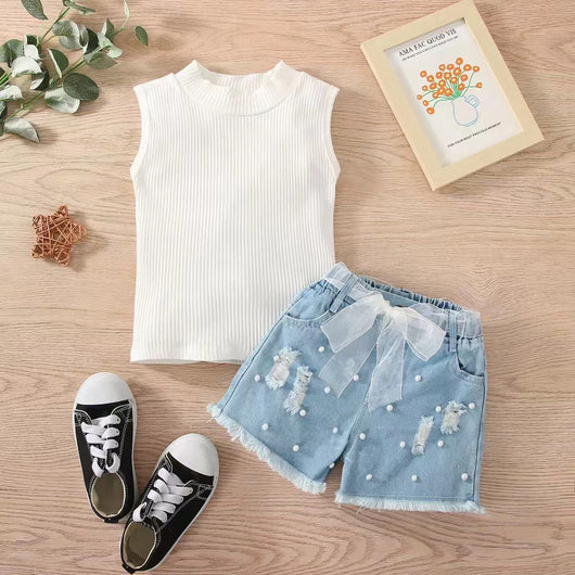 Conjunto de Dos Piezas Infantil: Short Denim sin Mangas - Image 3