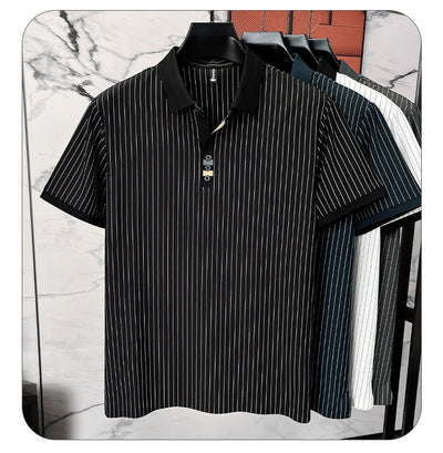 Polo de Seda Helada a Rayas - Camisa Business Casual para Hombre Maduro - Image 22