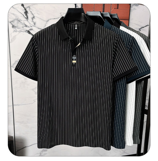 Polo de Seda Helada a Rayas - Camisa Business Casual para Hombre Maduro - Image 22