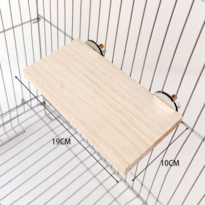 Semicircular solid wood bird cage platform with metal wingnut fasteners, designed for perching and playing. - Image 10