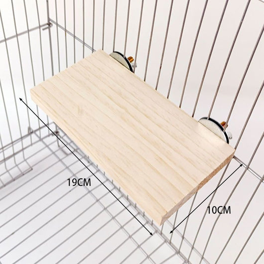 Semicircular solid wood bird cage platform with metal wingnut fasteners, designed for perching and playing. - Image 10
