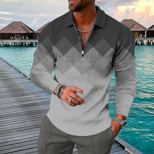 Camisa Casual de Manga Larga con Estampado 3D Geométrico y Cierre - Image 3
