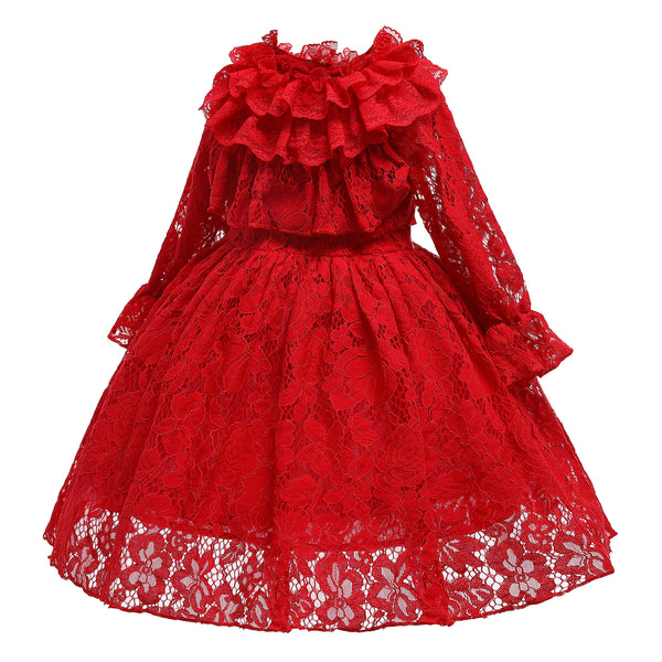Vestido Elegante de Manga Larga con Encaje Floral para Niña