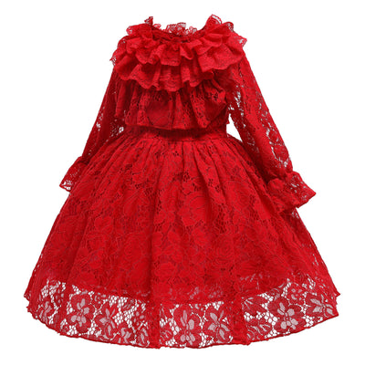 Vestido Elegante de Manga Larga con Encaje Floral para Niña