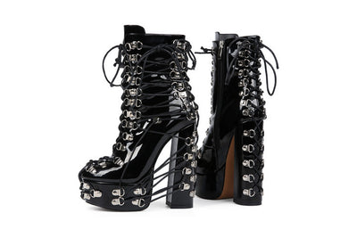 Tacones Altos de Moda New Rivets para Mujer en Negro - Image 18
