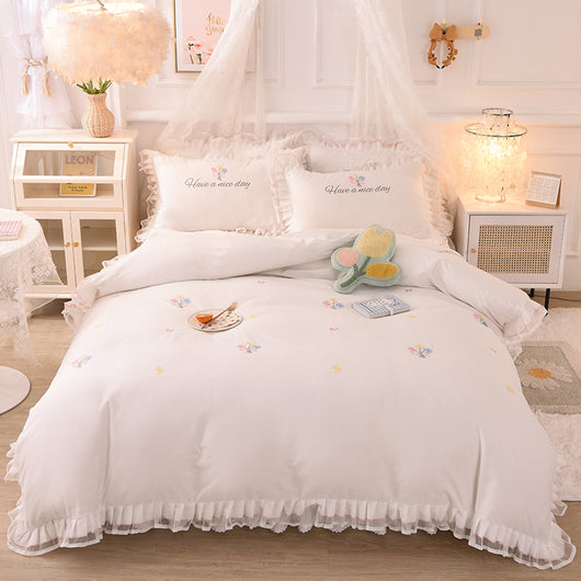 Juego de Cama Infantil de 4 Piezas en Algodón con Volantes y Bordado de Flores - Image 12