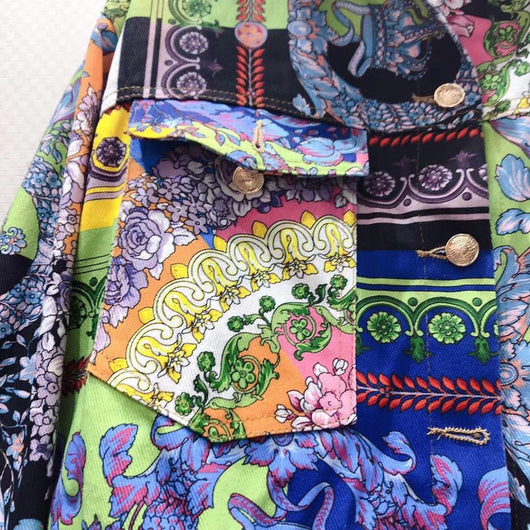 Chaqueta Denim Cardigan con Estampado de Colores y Solapa - Image 15