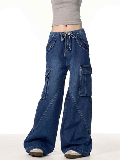 Pantalones Cargo Retro Mujer Cintura Alta Bolsillos Múltiples Corte Recto - Image 3