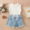 Conjunto de Dos Piezas Infantil: Short Denim sin Mangas