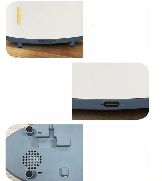 Two-tone cylindrical humidifier with a light body and dark base, featuring control buttons and small feet. - Image 10