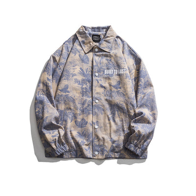 Chaqueta Retro Estampada Completa con Solapa - Corte Holgado Casual para Hombre - Image 3
