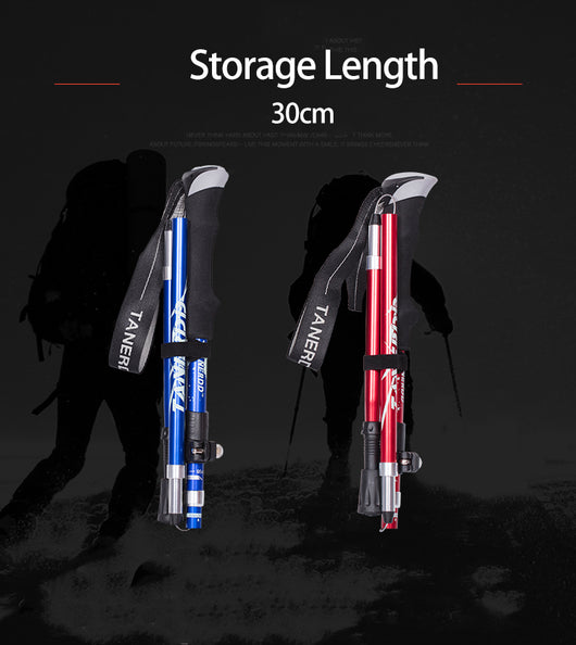 Bastón de Trekking Plegable Ultra Ligero con Mango Recto - Retráctil y Portátil