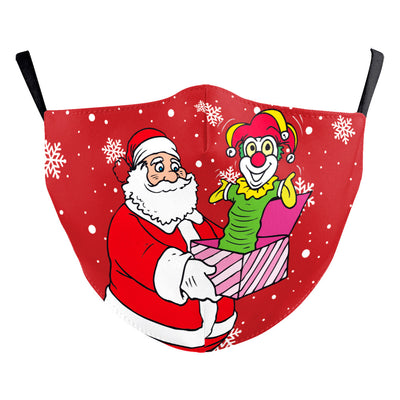 Green Christmas dustproof face mask with a festive pattern of red and gold ornaments, candy canes, gingerbread, and "Merry Christmas!" text. - Image 12