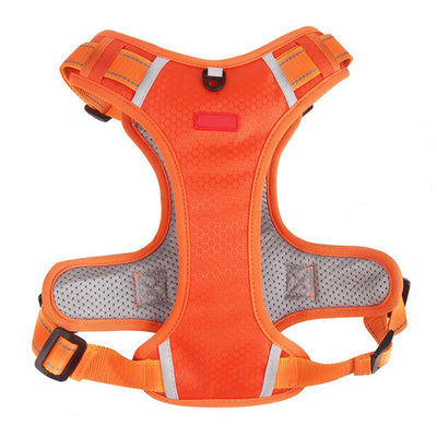 Orange no-pull dog harness with reflective strips, adjustable buckles, and a top handle for training and outdoor use. - Image 27