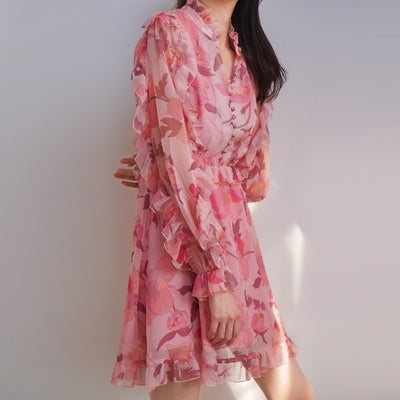 Vestido Elegante de Gasa con Cuello Mao y Cintura Francesa - Image 4