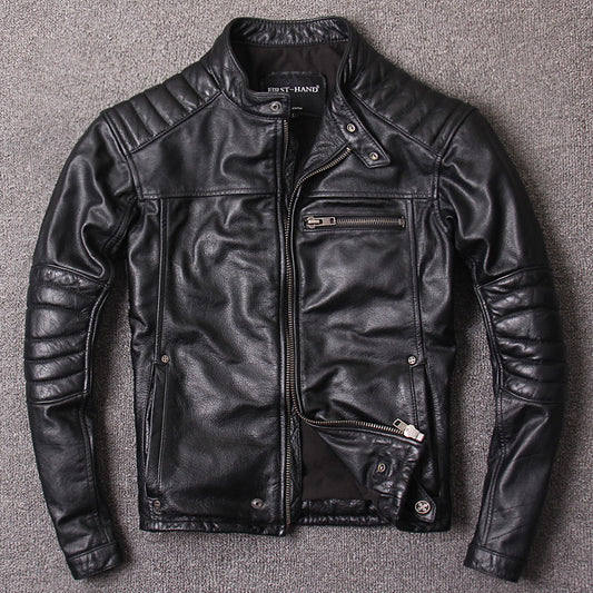 Chaqueta de Cuero Slim Fit con Cuello Alto para Hombre - Diseño Moderno y Trendy