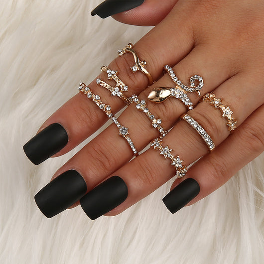 Set de 6 Anillos Articulados: Corona, Hoja y Formas Geométricas - Image 14
