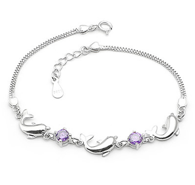 Pulsera de Plata Esterlina 925 con Delfín y Amatista para Mujer - Image 9