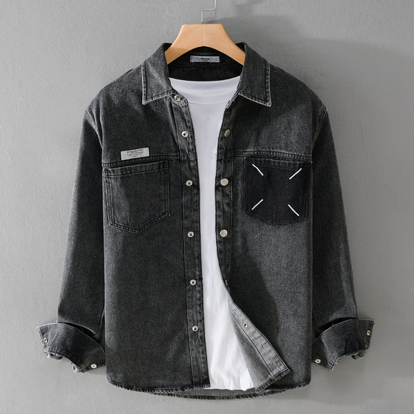 Camisa Denim Retro de Manga Larga para Hombre