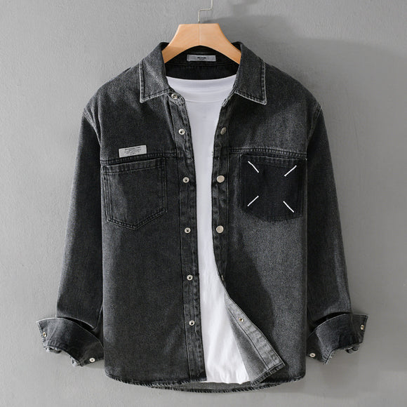Camisa Denim Retro de Manga Larga para Hombre