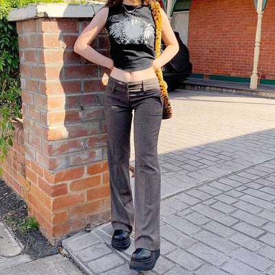 Pantalones Casuales Acampanados Cintura Baja para Mujer - Image 11