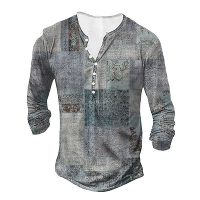 Blusa con Escote Abierto, Botones y Patrón Étnico Impreso en 3D - Image 17