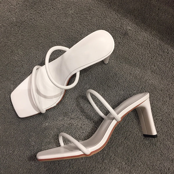 Sandalias de Tacón Cuadrado Ultra Alto Blancas - Estilo Minimalista