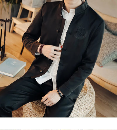 Traje Chino Tradicional Bordado Slim Fit con Cuello Mao - Image 10