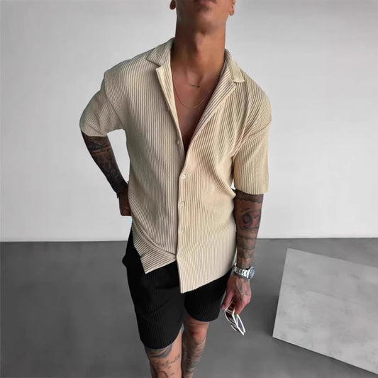Cardigan Casual de Manga Corta para Hombre - Colores Sólidos - Image 2