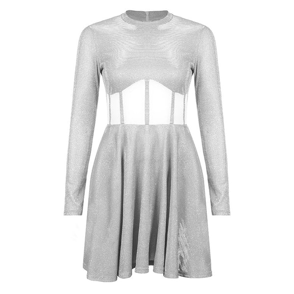 Vestido Elegante de Seda Brillante con Escote Redondo y Vuelo Sensual - Image 7