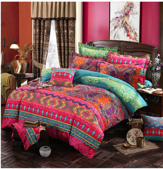 Juego de Cama Étnico Estampado 100% Algodón - 3 Piezas