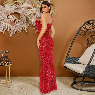 Vestido de Noche Sexy con Lentejuelas y Plumas - Diseño Elegante para Eventos - Image 8